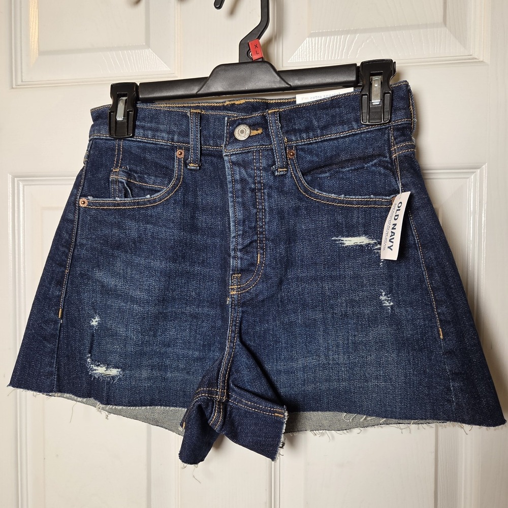 Old Navy sz 0 Sky-Hi A-Line high-rise raw hem hot shorts NWT casual everyday